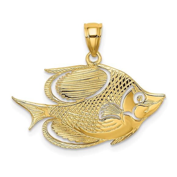 14k Yellow Gold 2-D Polished Textured Fish Charm